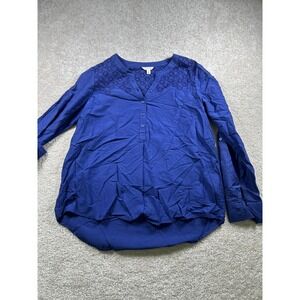 Sonoma Shirt Womens‎ Medium Blue Embroidered Button Front Long Sleeve Top Boho